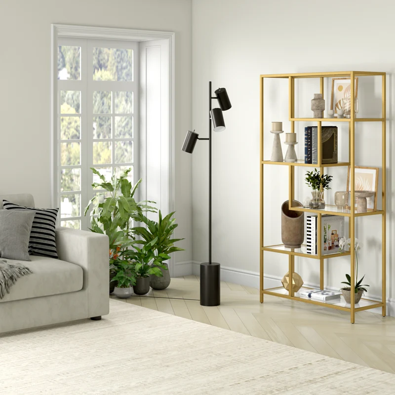 Hudson&Canal Dorset 3-Light Floor Lamp with Metal Shades - Blackened Bronze/Blackened Bronze