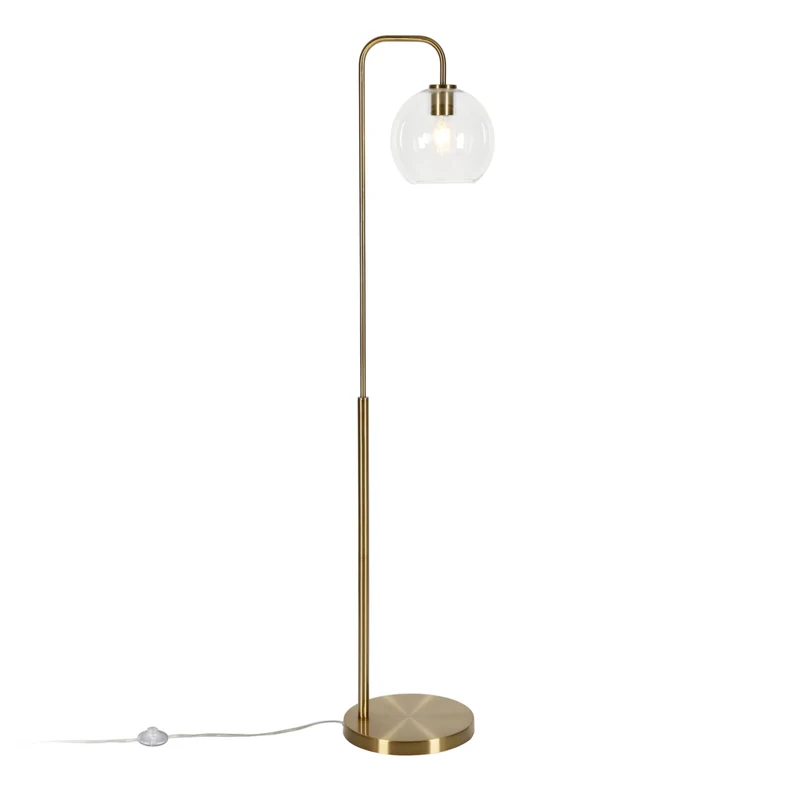 Hudson&Canal - Lampadaire Harrison Arc avec abat-jour en verre - Laiton/Transparent