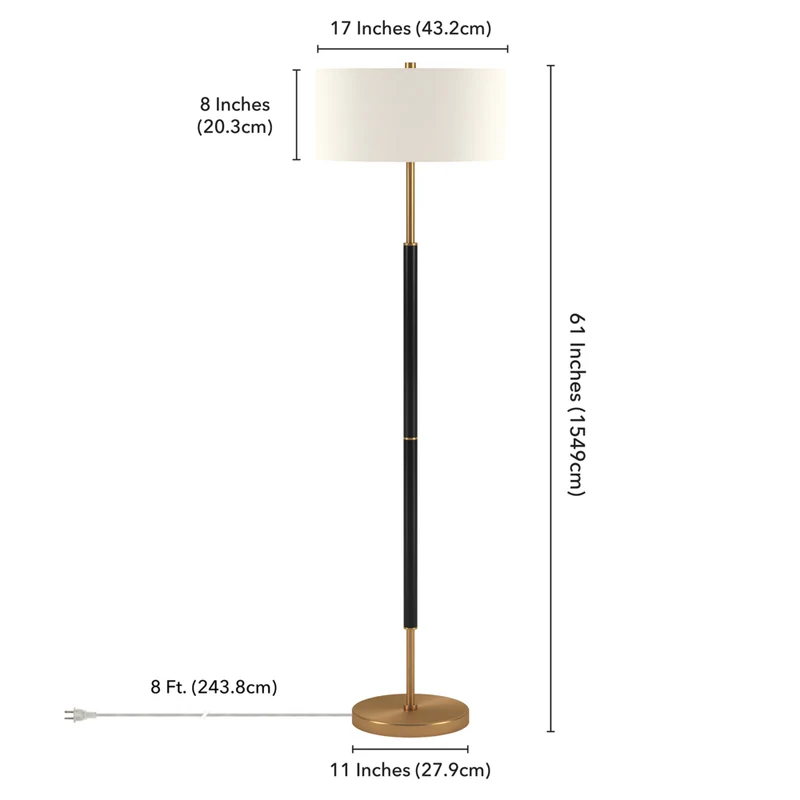 Hudson&Canal - Lampadaire Simone 2 lumières avec abat-jour en tissu - Noir mat/laiton/blanc