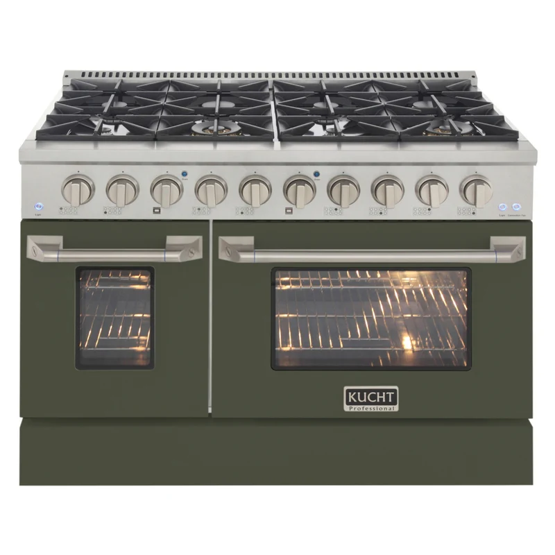 Kucht - 48 po Série KDF Cuisinière Pro Style à double combustible - Acier inoxydable/Vert olive