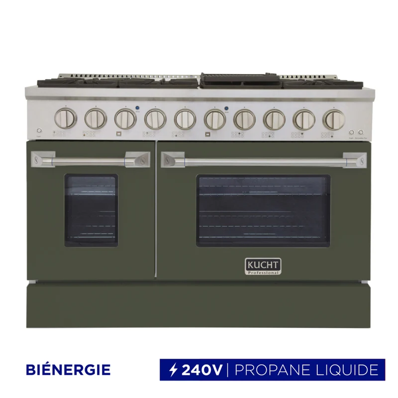Kucht - 48 po Série KDF Cuisinière Pro Style à double combustible - Acier inoxydable/Vert olive