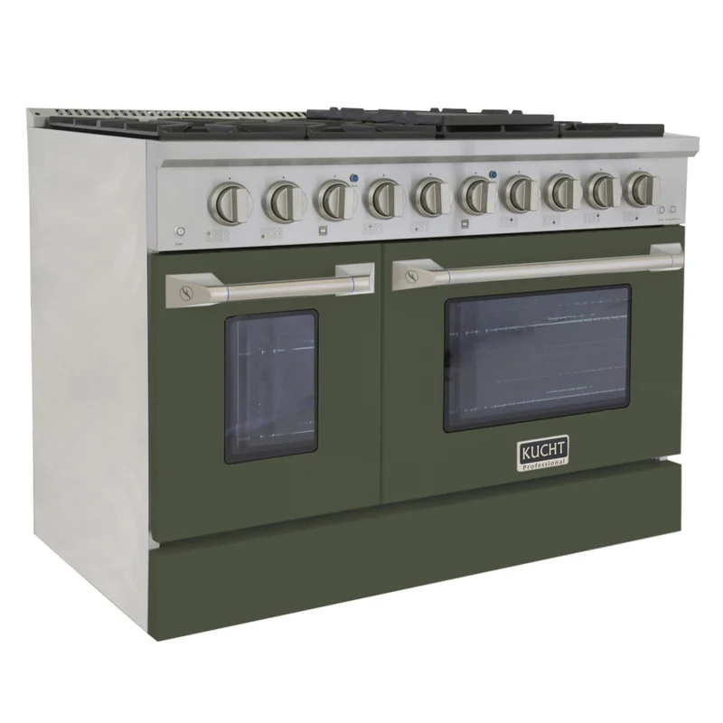 Kucht - 48 po Série KDF Cuisinière Pro Style à double combustible - Acier inoxydable/Vert olive
