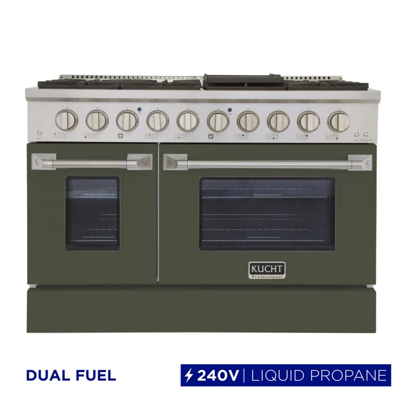 Kucht 48" KDF Series Pro Style Propane Ready Dual Fuel Range - Stainless Steel/Olive Green