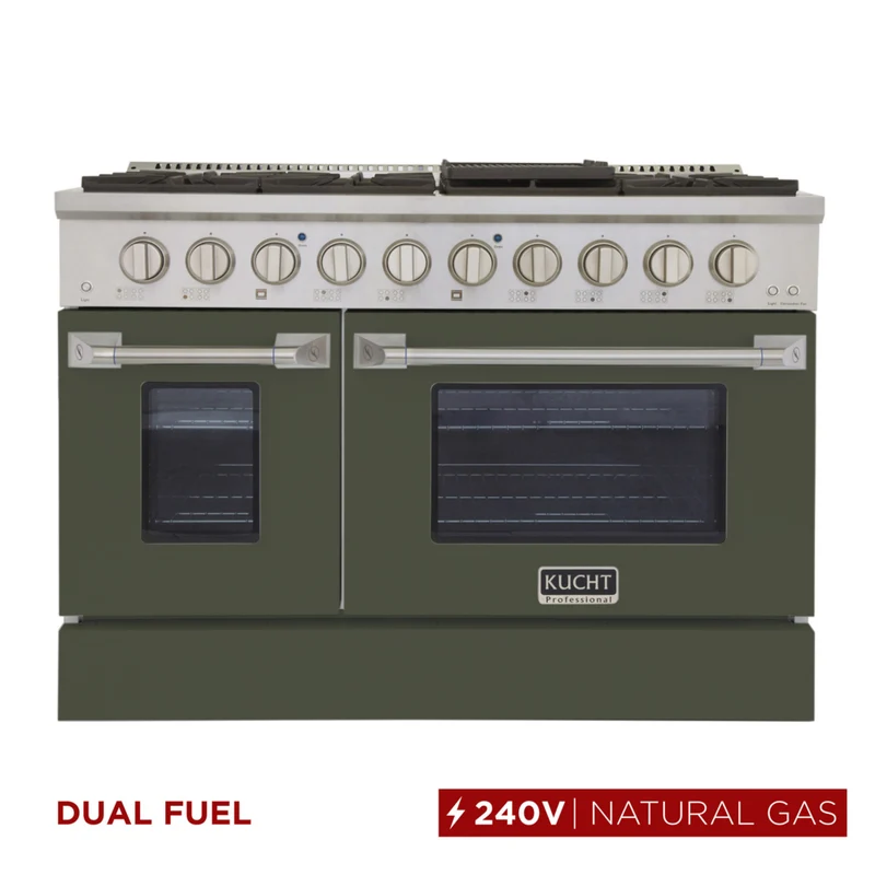 Kucht 48" KDF Series Pro Style Natural Gas Dual Fuel Range - Stainless Steel/Olive Green