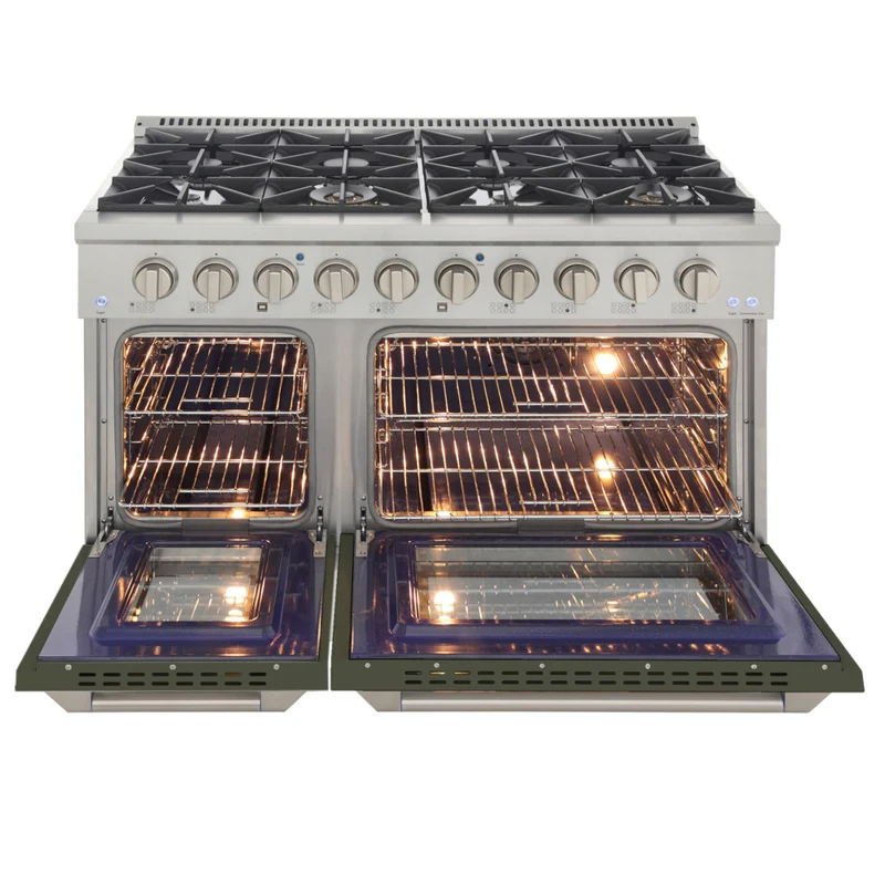 Kucht 48" KDF Series Pro Style Natural Gas Dual Fuel Range - Stainless Steel/Olive Green
