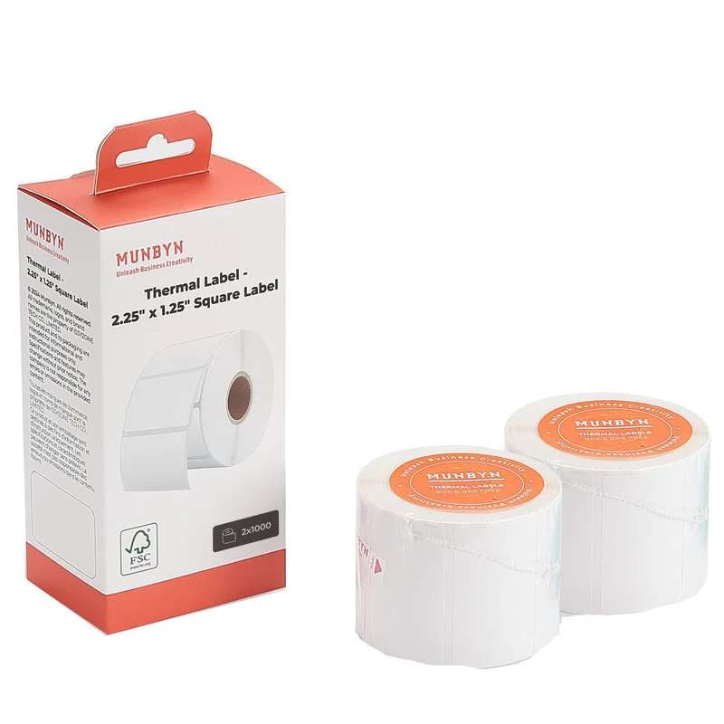 MUNBYN - Étiquette thermique - 2,25 x 1,25" - Blanc - 1000 feuilles/rouleau - 2 rouleaux/paquet - Paquet de 2 (4000 feuilles)