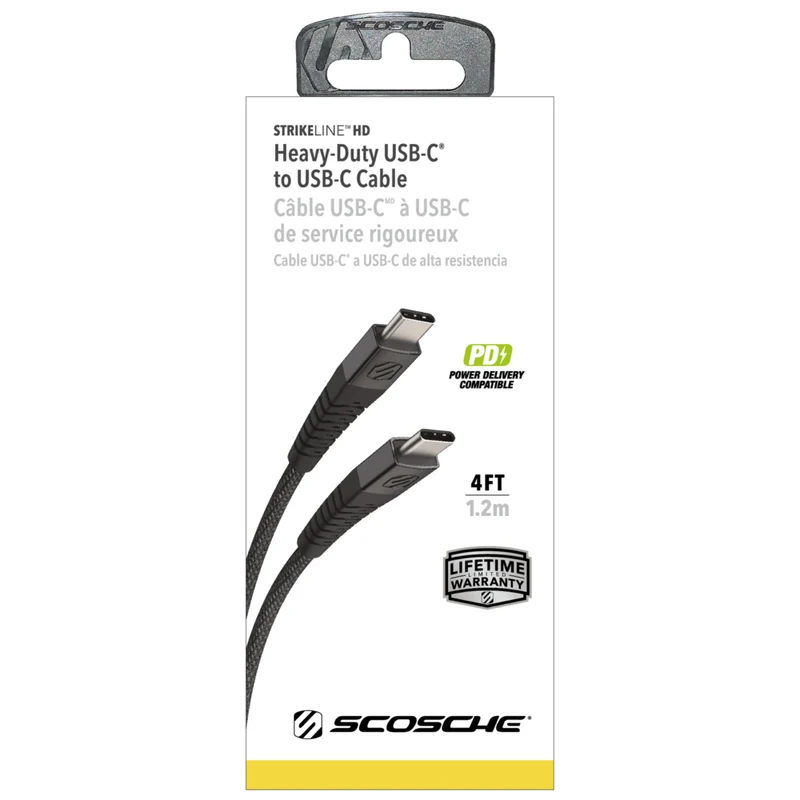 Scosche – Câble tressé USB-C à USB-C Strikeline - 1,2 m (4 pi) - noir