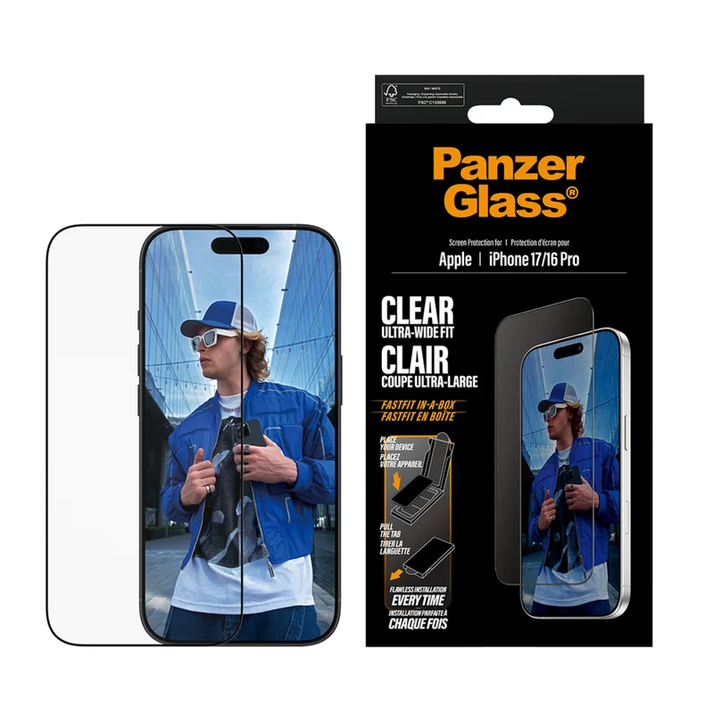PanzerGlass - Protection d'écran UWF pour iPhone 17 avec Fastfit (en boîte) - Transparent