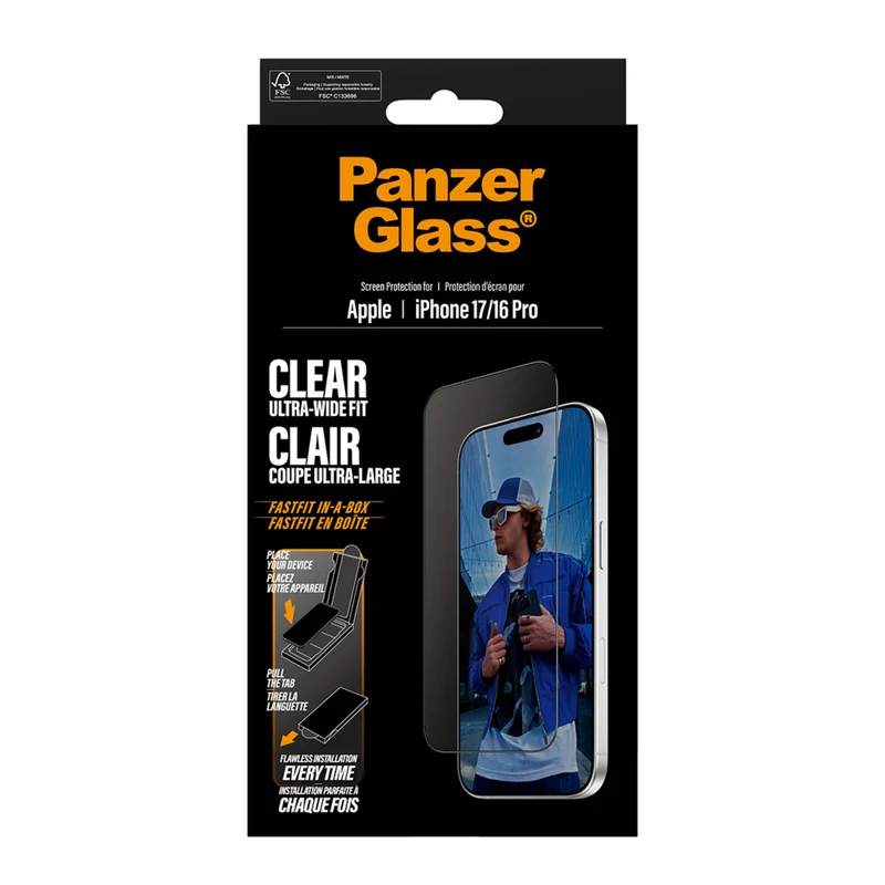 PanzerGlass - Protection d'écran UWF pour iPhone 17 avec Fastfit (en boîte) - Transparent