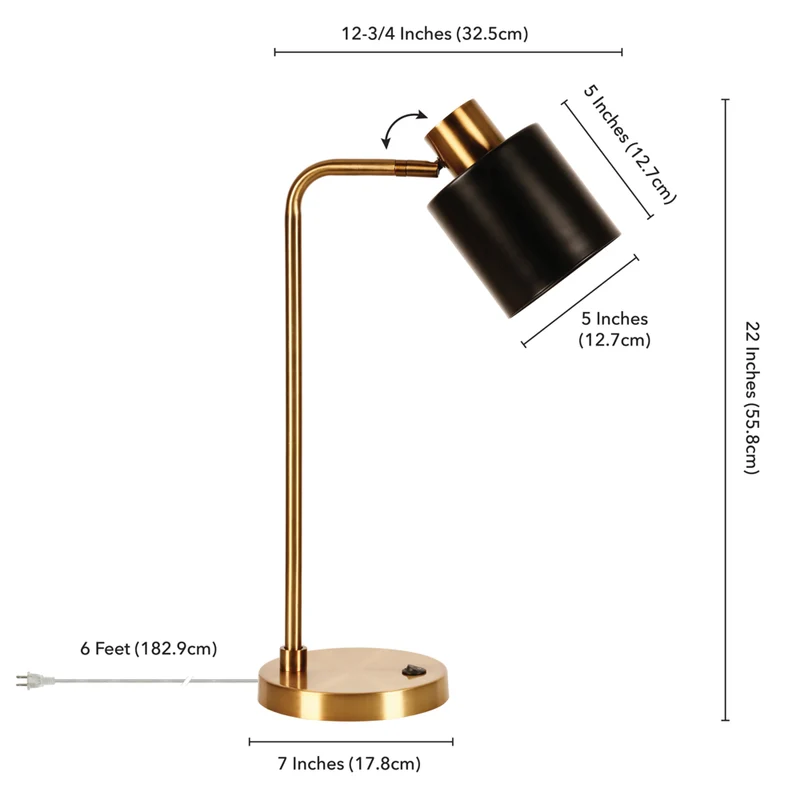Hudson&Canal - Lampe de table Thew de 53 cm de haut avec abat-jour en métal - Laiton/noir