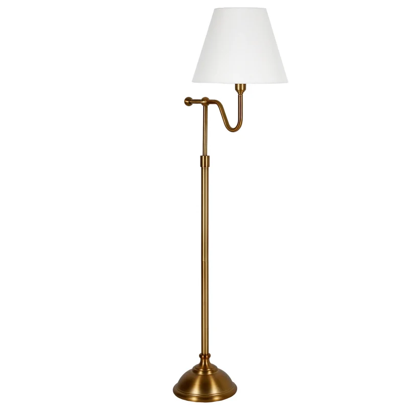 Hudson&Canal - Lampadaire Wellesley 63" de haut avec abat-jour en tissu - Laiton/Blanc