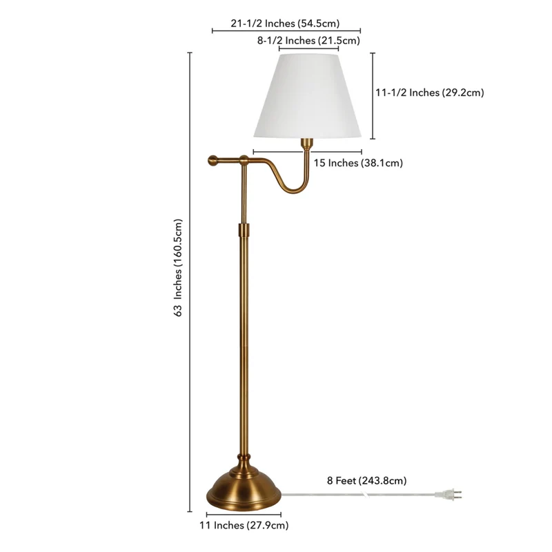 Hudson&Canal - Lampadaire Wellesley 63" de haut avec abat-jour en tissu - Laiton/Blanc