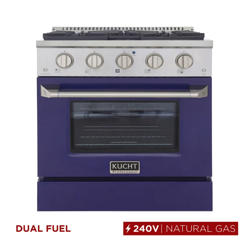 Kucht 30" KDF Series Pro Style Natural Gas Dual Fuel Range - Stainless Steel/Blue