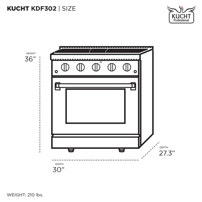 Kucht 30" KDF Series Pro Style Natural Gas Dual Fuel Range - Stainless Steel/Blue