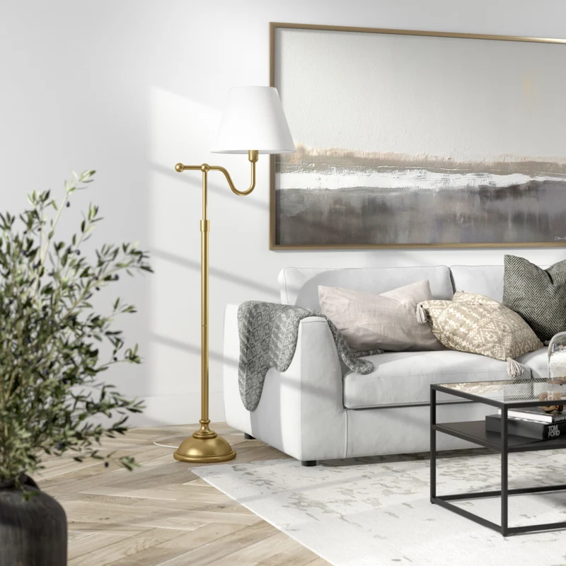 Hudson&Canal Wellesley 63" Tall Floor Lamp with Fabric Shade - Brass/White