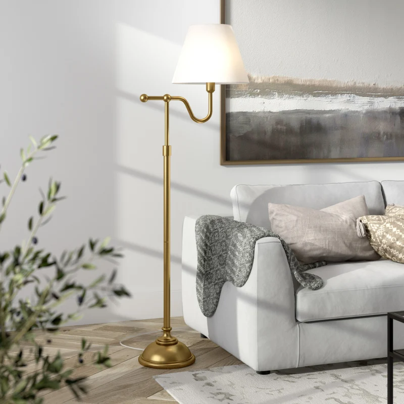 Hudson&Canal Wellesley 63" Tall Floor Lamp with Fabric Shade - Brass/White