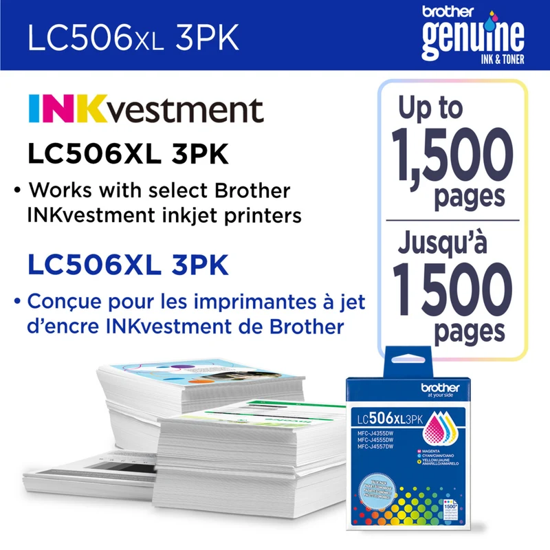Brother Genuine LC506XL 3-Piece Ink Cartridge Set - High Yield - Cyan - Magenta - Yellow