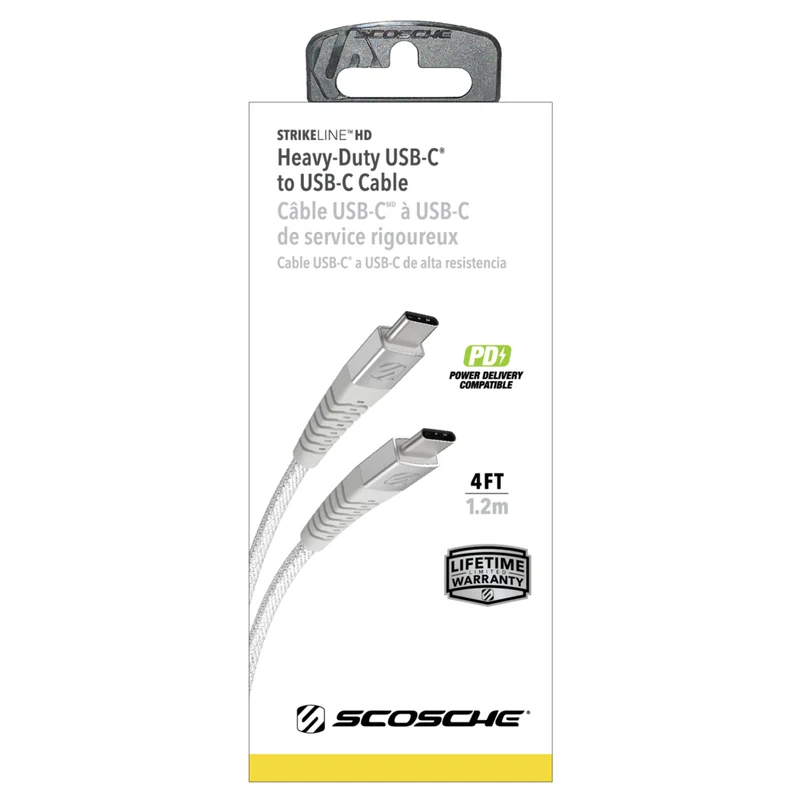 Scosche - Câble USB-C à USB-C de service rigoureux - 1,2 m (4 pi) - blanc