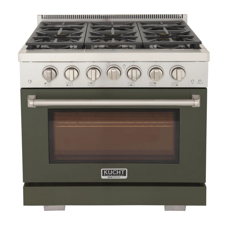 Kucht - 36 po Série KFX-X Cuisinière Pro Style au gaz naturel - Acier inoxydable/Vert olive