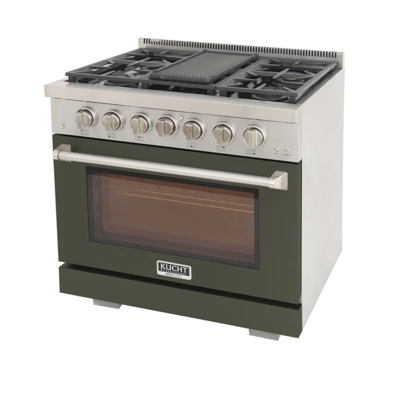 Kucht - 36 po Série KFX-X Cuisinière Pro Style au gaz naturel - Acier inoxydable/Vert olive