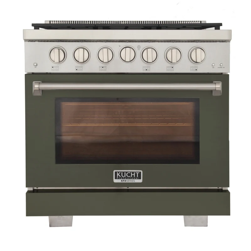 Kucht 36" KFX-X Series Pro Style Natural Gas Range - Stainless Steel/Olive Green