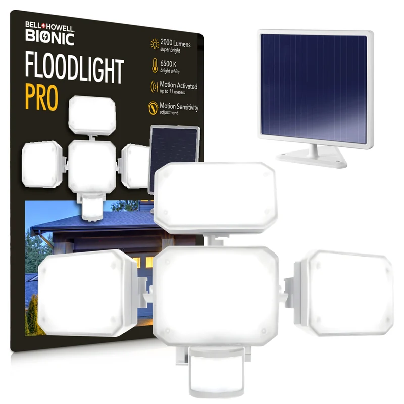 Bell + Howell Bionic Floodlight Pro Solar Lights Outdoor with Motion Sensor LED