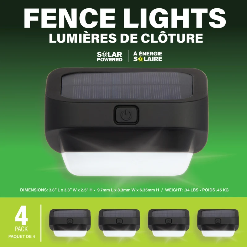 Bell+Howell - Lampes solaires LED multicolores pour clôture extérieure - Paquet de 4