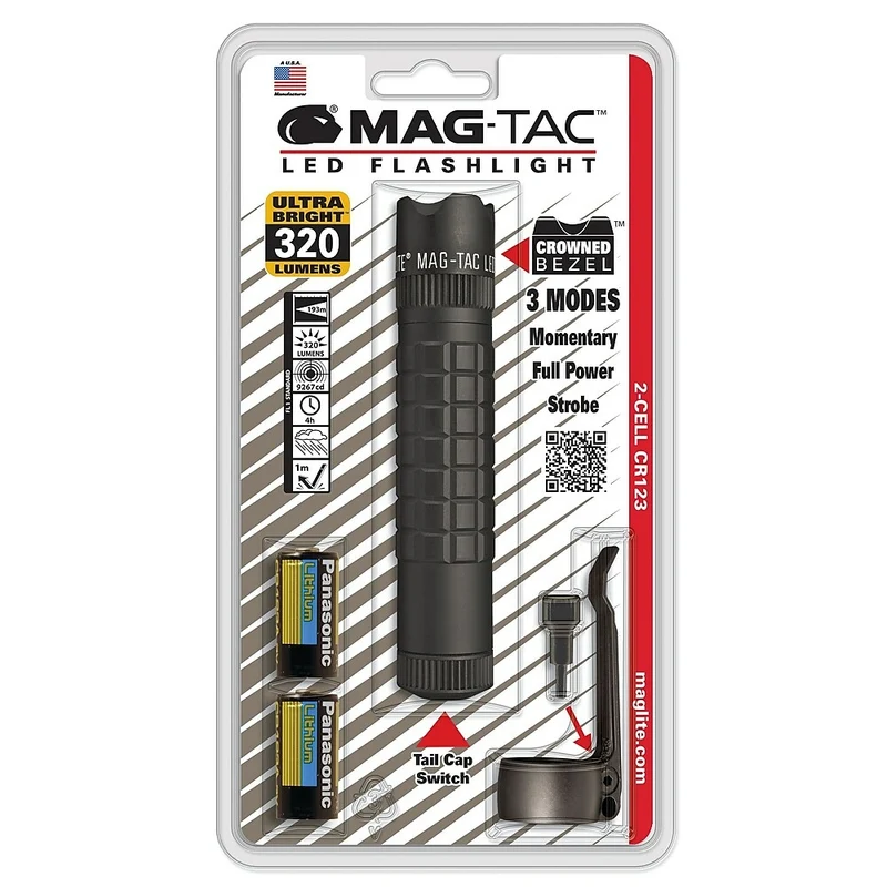 Maglite MAG-TAC Crowned Bezel 2-Cell LED Flashlight, Black (SG2LRA6)