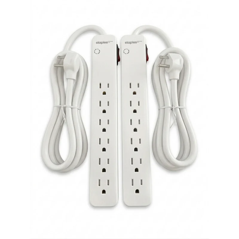 Staples Tech 600J 6 Outlet Surge Protector - 2.5' Cable - White - 2 Pack