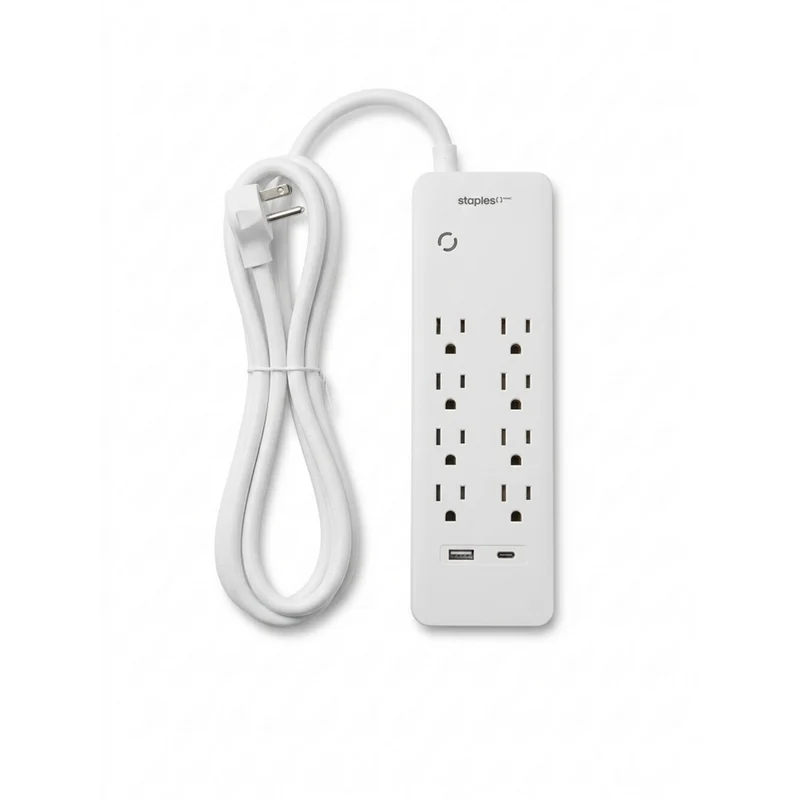Staples Tech 2100J 8 Outlet Surge Protector - USB-A/USB-C Ports - 5' Cable - White