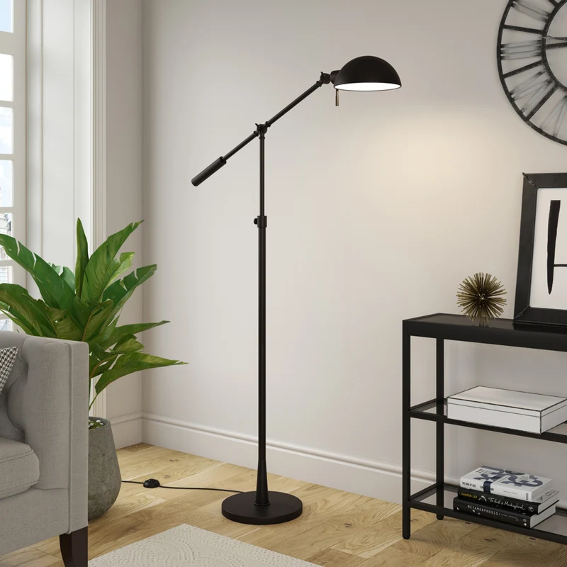 Hudson&Canal Dexter Height Adjustable/Tilting Floor Lamp with Metal Shade - Blackened Bronze/Blackened Bronze