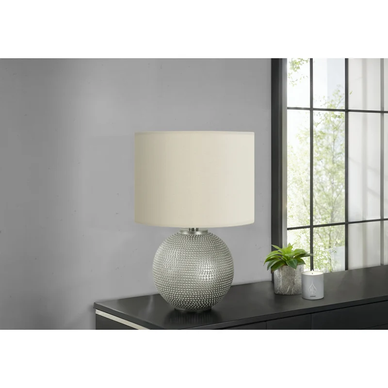 Monarch Specialties - Luminaire - 19 po H Lampe De Table - Résine Grise - Abat-Jour Ivoire / Crème - Moderne