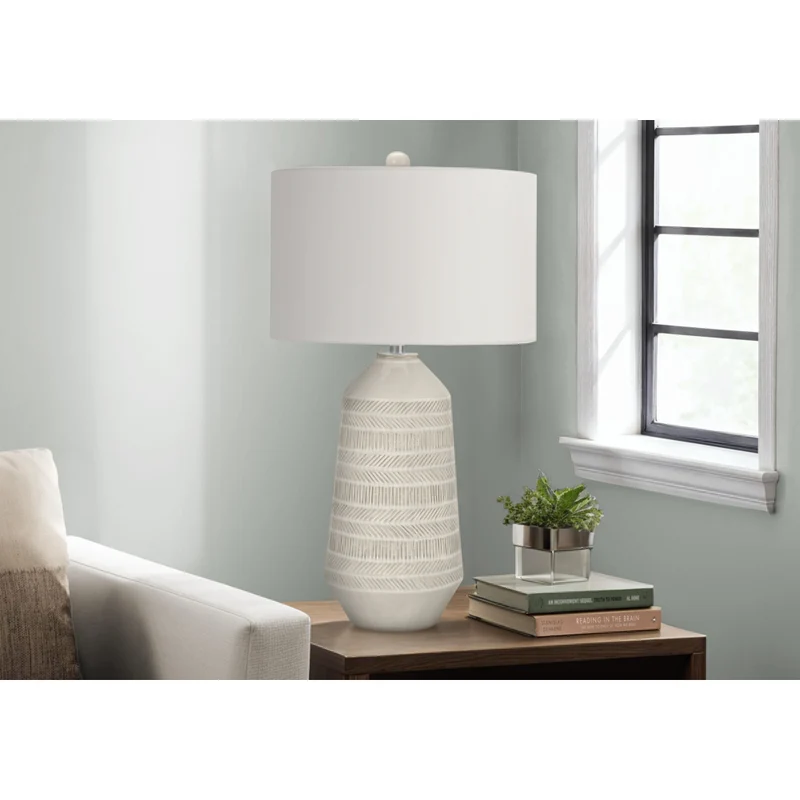 Monarch Specialties 33" H Contemporary Table Lamp - Ivory / Cream Shade / Cream Ceramic