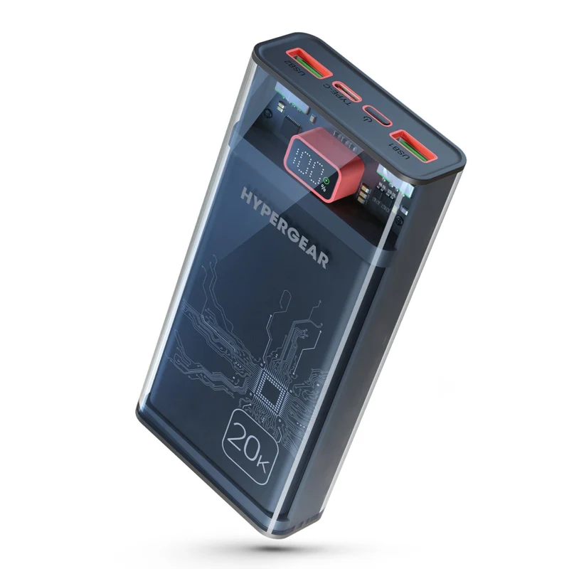 HyperGear 20000mAh USB-C and Dual Port USB-A Portable Power Bank - Clear