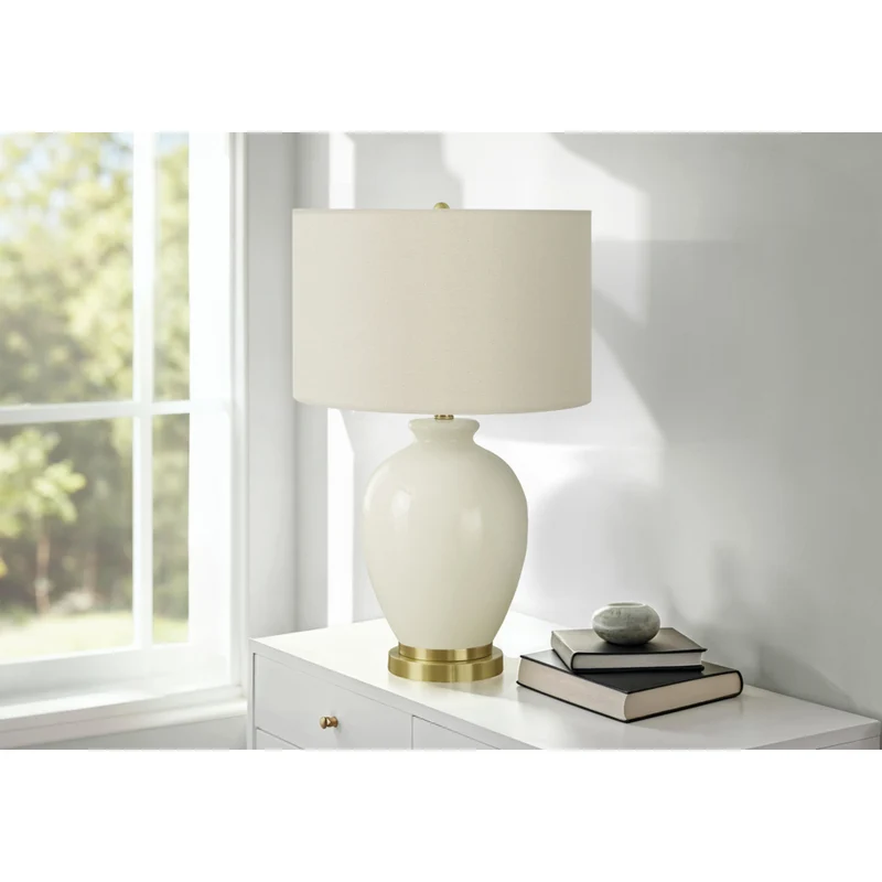 Monarch Specialties - Luminaire - 26 po H Lampe De Table - Abat-Jour Ivoire / Crème - Crème Céramique - Transitionnel