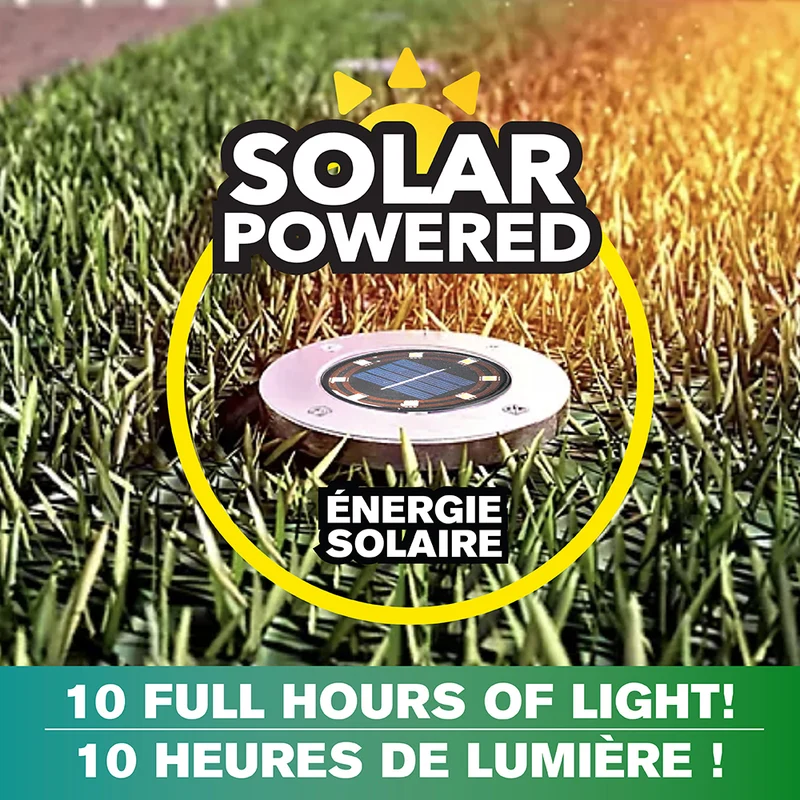 Bell + Howell - Lumières de chemin d’extérieur à disque pivotant à énergie solaire avec 8 ampoules LED - Paquet de 4