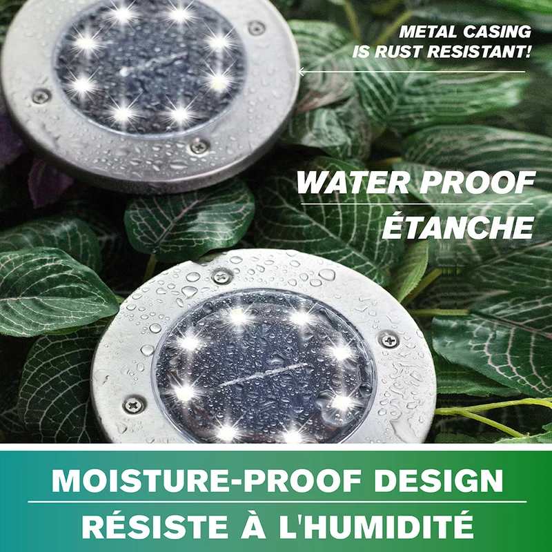 Bell + Howell - Lumières de chemin d’extérieur à disque pivotant à énergie solaire avec 8 ampoules LED - Paquet de 4
