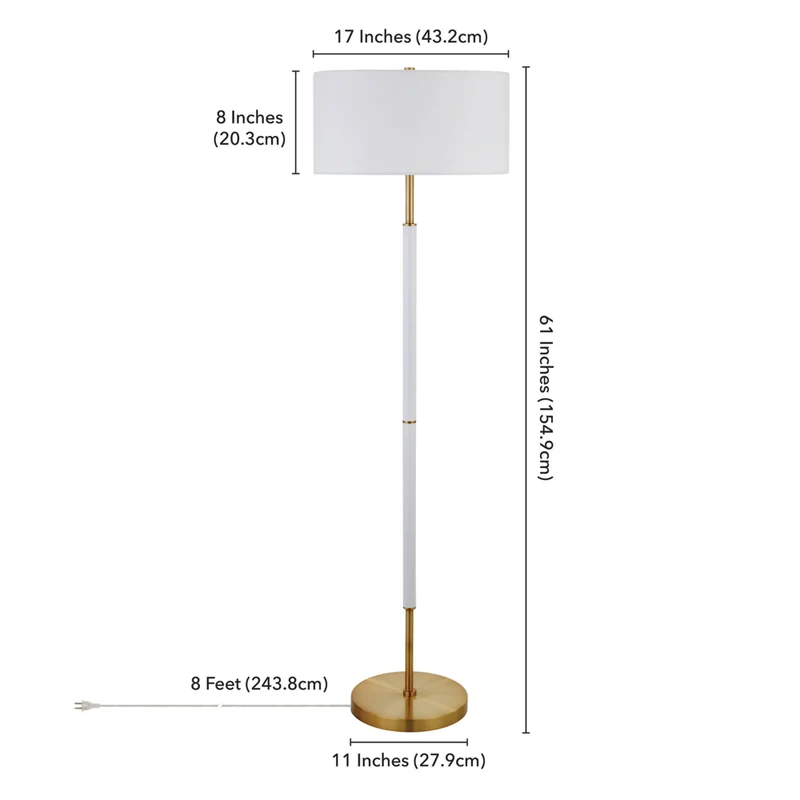 Hudson&Canal - Lampadaire Simone 2 lumières avec abat-jour en tissu - Blanc mat/laiton/blanc