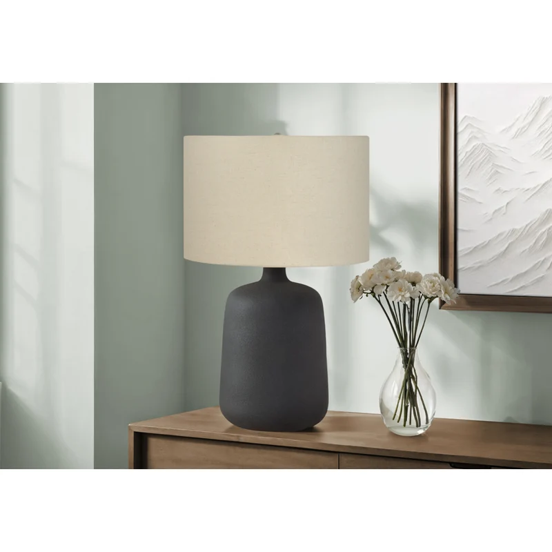 Monarch Specialties - Luminaire - 24 po H Lampe De Table - Céramique Noire - Abat-Jour Beige - Contemporain