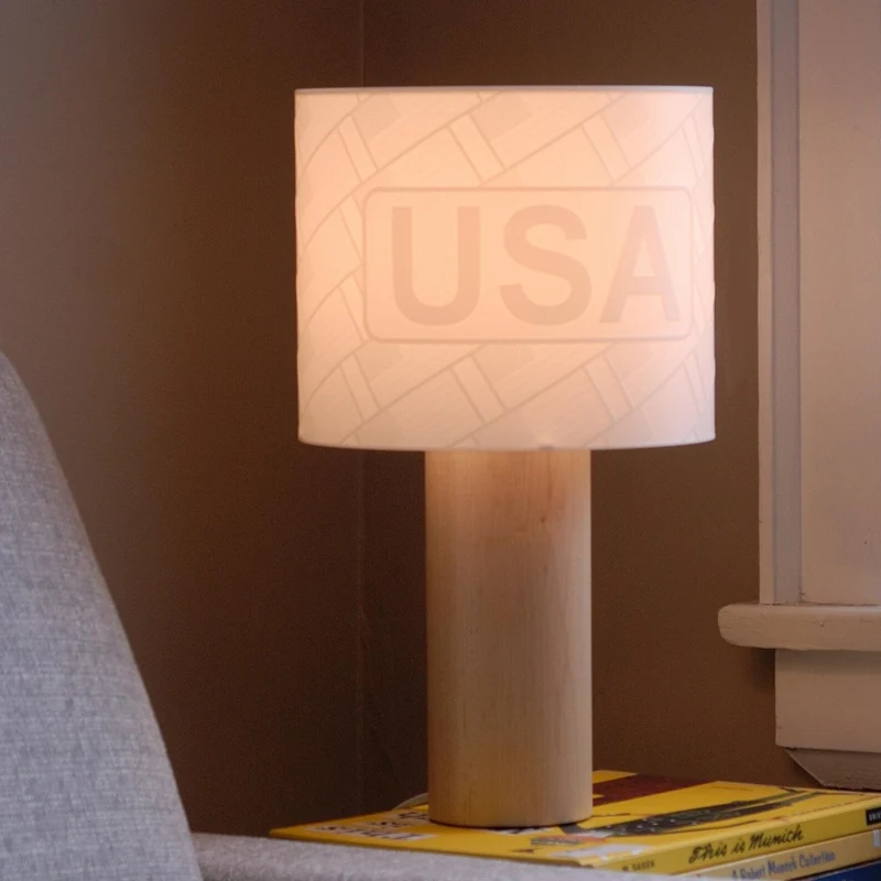 Decent Living Wooden Maple Table Lamp - USA Flag with USA