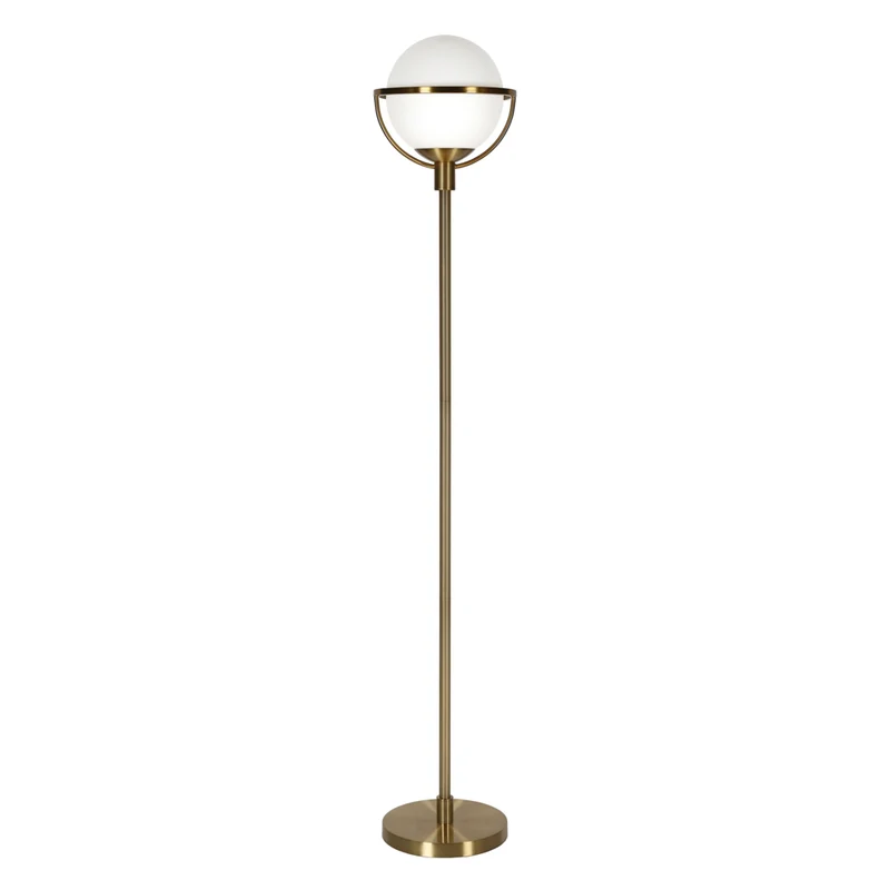 Hudson&Canal - Lampadaire Cieonna Globe & Stem avec abat-jour en verre - Laiton/Blanc