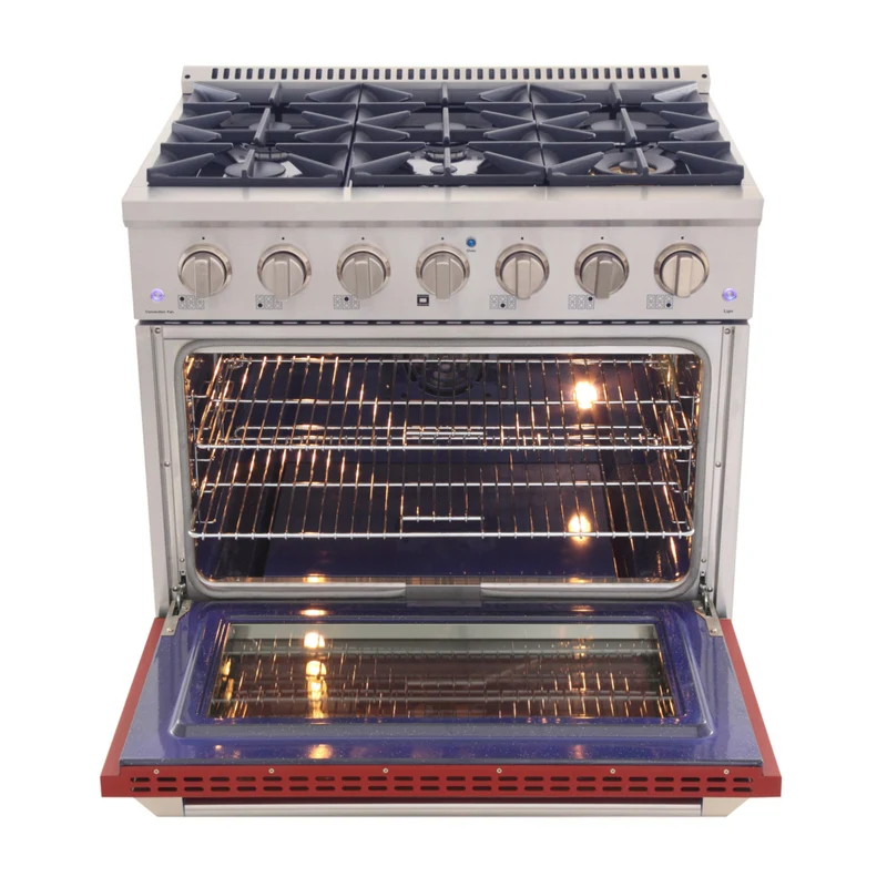 Kucht - 36 po Série KNG Cuisinière Pro Style au gaz naturel - Acier inoxydable/Rouge