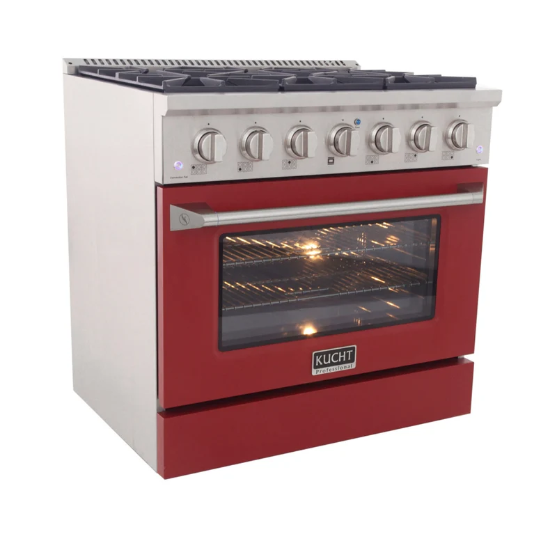 Kucht - 36 po Série KNG Cuisinière Pro Style au gaz naturel - Acier inoxydable/Rouge