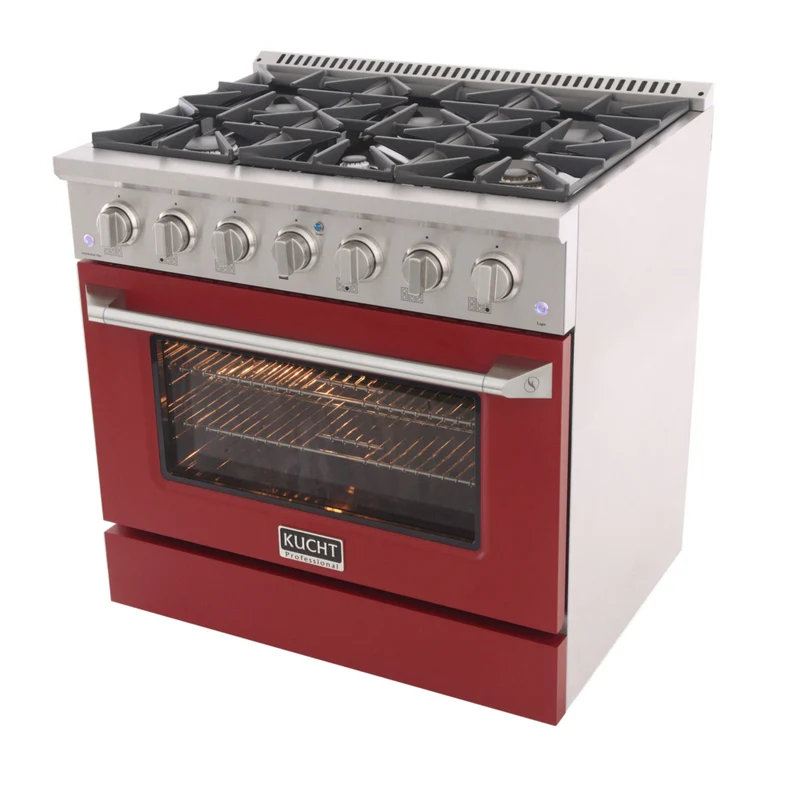 Kucht - 36 po Série KNG Cuisinière Pro Style au gaz naturel - Acier inoxydable/Rouge