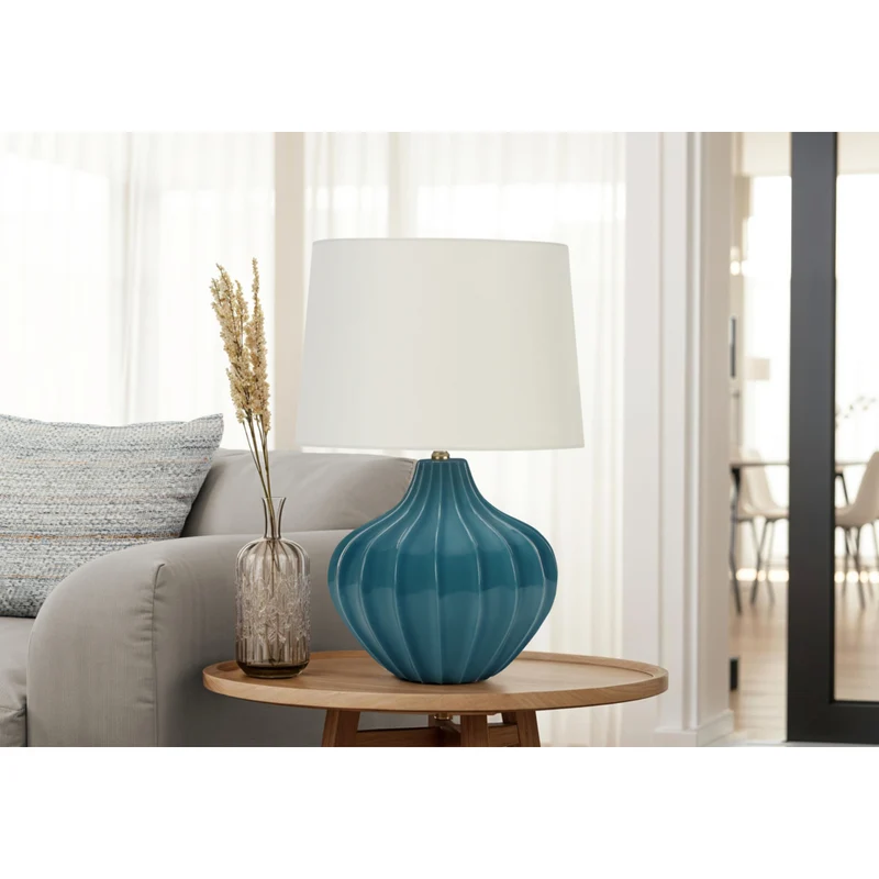 Monarch Specialties - Luminaire - 24 po H Lampe De Table - Céramique Bleue - Abat-Jour Ivoire / Crème - Transitionnel