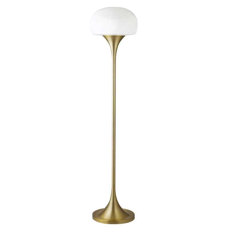 Hudson&Canal - Lampadaire torchère Aleister avec abat-jour en verre - Laiton/blanc lait