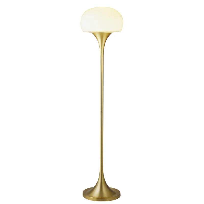 Hudson&Canal - Lampadaire torchère Aleister avec abat-jour en verre - Laiton/blanc lait