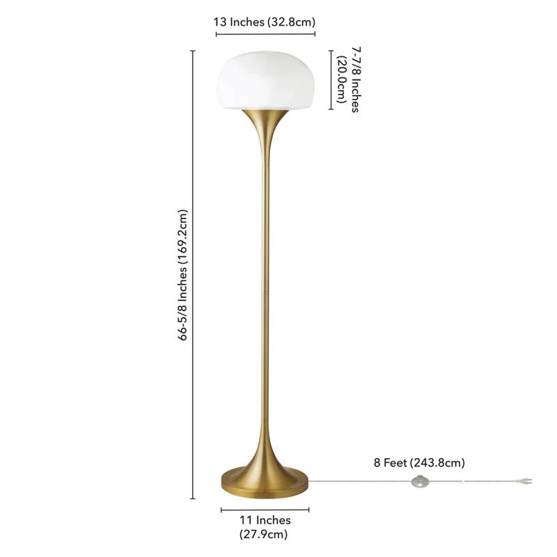 Hudson&Canal - Lampadaire torchère Aleister avec abat-jour en verre - Laiton/blanc lait