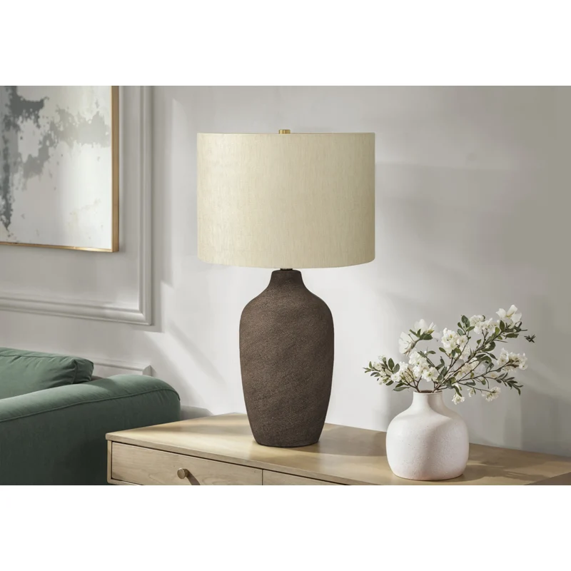 Monarch Specialties - Luminaire - 27 po H Lampe De Table - Céramique Gris - Abat-Jour Beige - Contemporain
