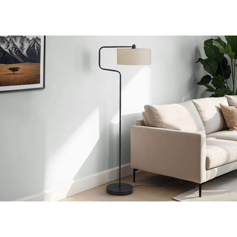 Monarch Specialties 61" H Contemporary Floor Lamp - Black Metal / Beige Shade